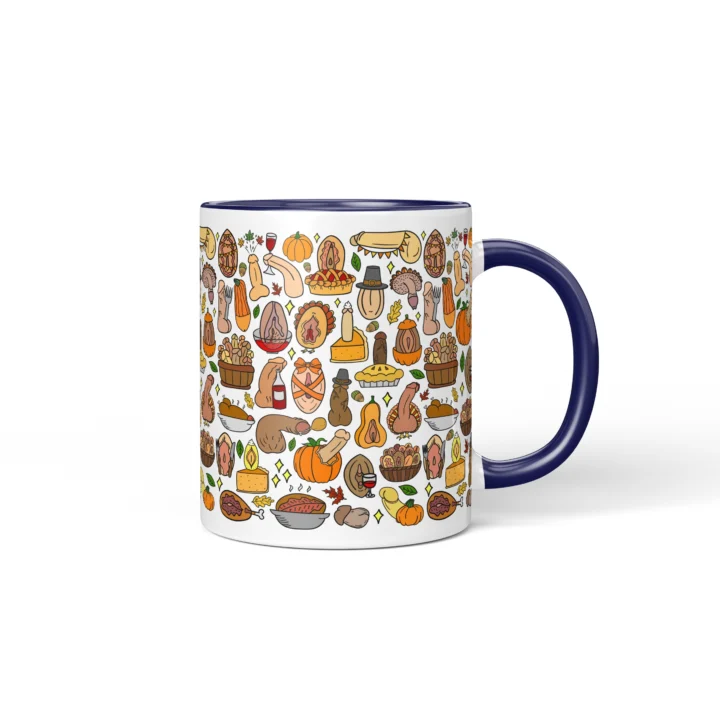 Thanksgiving Adult Humor Mug - Rude Friendsgiving Gift - Dark Blue mug mockup