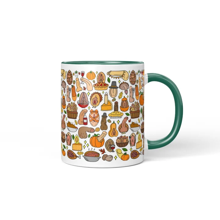 Thanksgiving Adult Humor Mug - Rude Friendsgiving Gift - Dark Green mug mockup
