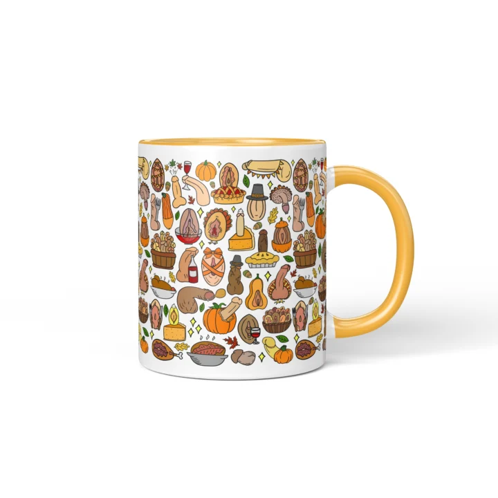 Thanksgiving Adult Humor Mug - Rude Friendsgiving Gift - Golden Yellow mug mockup