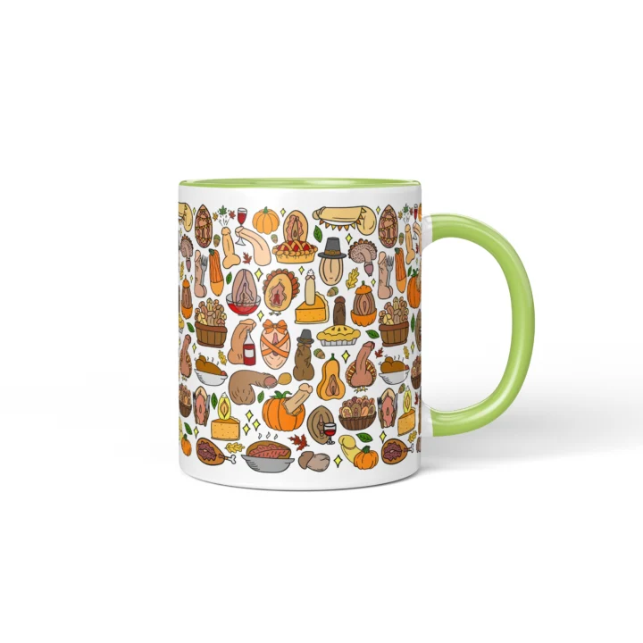 Thanksgiving Adult Humor Mug - Rude Friendsgiving Gift - Green mug mockup