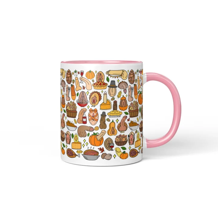 Thanksgiving Adult Humor Mug - Rude Friendsgiving Gift - Pink mug mockup