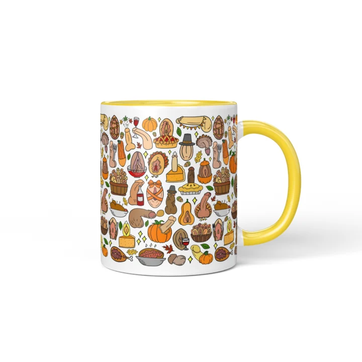 Thanksgiving Adult Humor Mug - Rude Friendsgiving Gift - Yellow mug mockup
