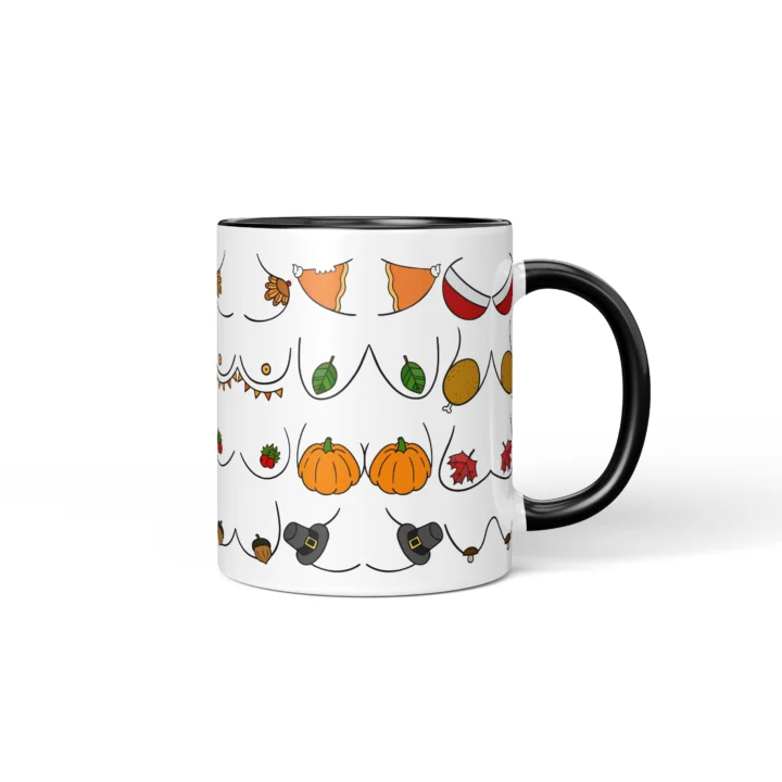 Thanksgiving Boobs Mug - Rude Friendsgiving Gift - Black mug mockup