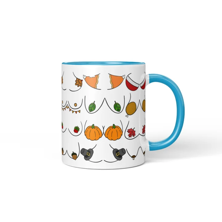 Thanksgiving Boobs Mug - Rude Friendsgiving Gift - Blue mug mockup