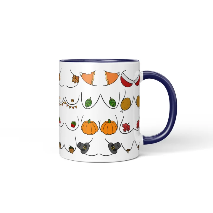 Thanksgiving Boobs Mug - Rude Friendsgiving Gift - Dark Blue mug mockup