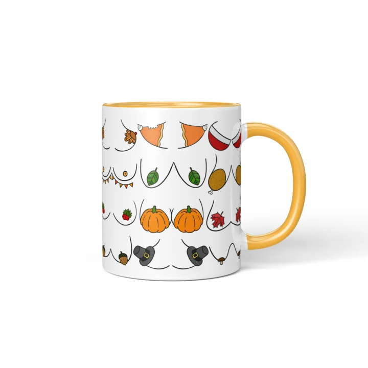 Thanksgiving Boobs Mug - Rude Friendsgiving Gift - Golden Yellow mug mockup