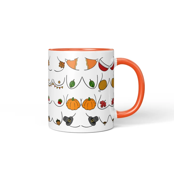 Thanksgiving Boobs Mug - Rude Friendsgiving Gift - Orange mug mockup