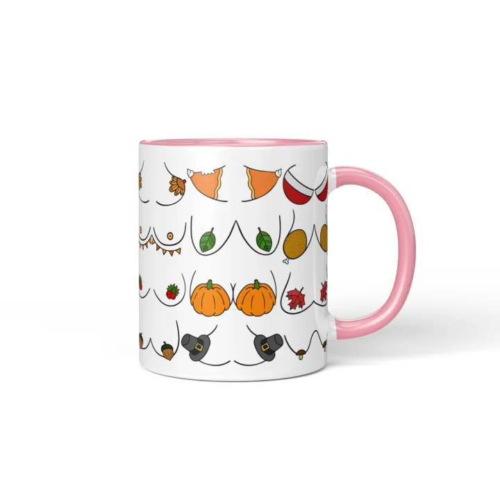 Thanksgiving Boobs Mug - Rude Friendsgiving Gift - Pink mug mockup