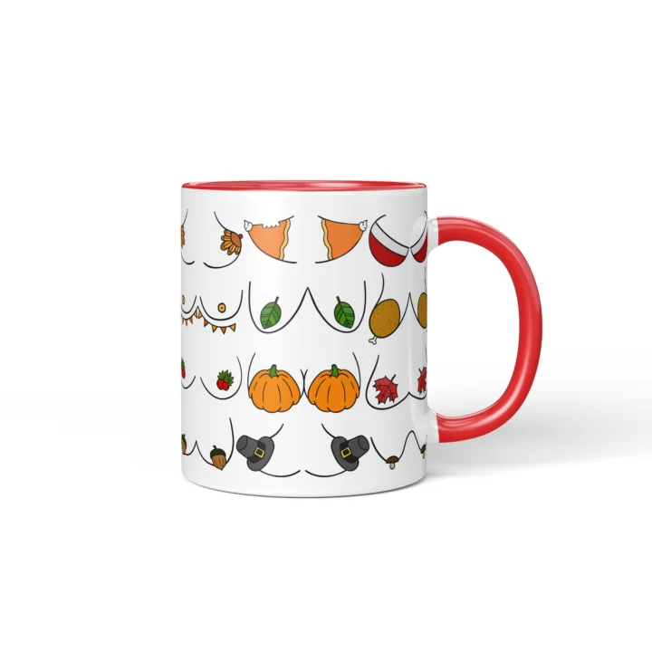 Thanksgiving Boobs Mug - Rude Friendsgiving Gift - Red mug mockup