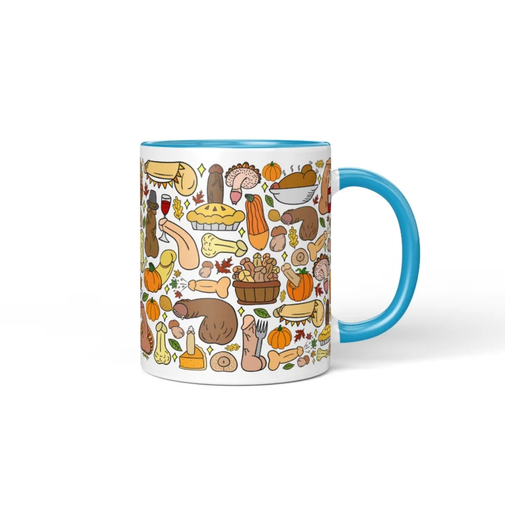 Thanksgiving Penis Mug - Rude Friendsgiving Gift - Blue mug mockup