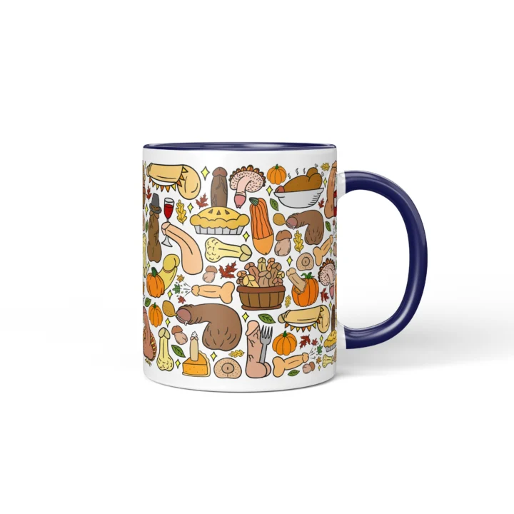 Thanksgiving Penis Mug - Rude Friendsgiving Gift - Dark Blue mug mockup