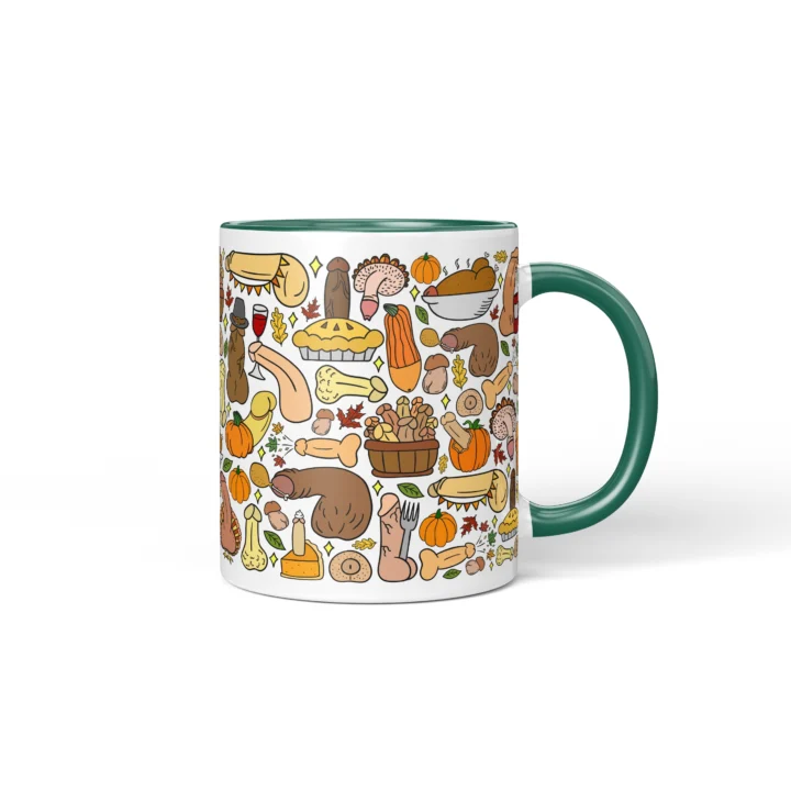 Thanksgiving Penis Mug - Rude Friendsgiving Gift - Dark Green mug mockup