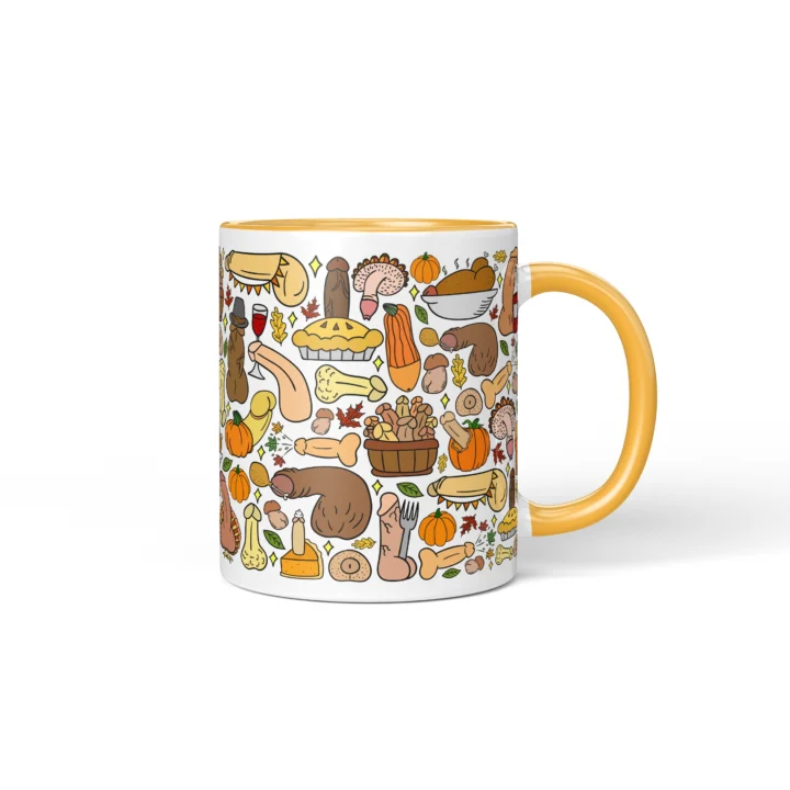 Thanksgiving Penis Mug - Rude Friendsgiving Gift - Golden Yellow mug mockup