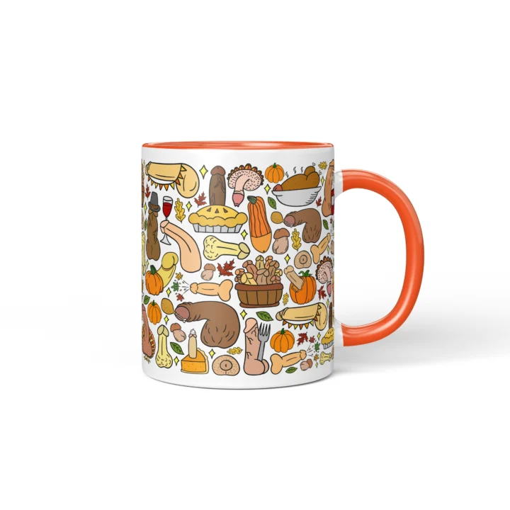 Thanksgiving Penis Mug - Rude Friendsgiving Gift - Orange mug mockup