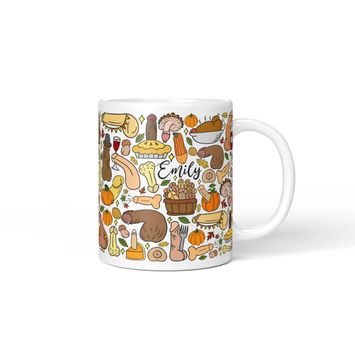 Thanksgiving Penis Mug - Rude Friendsgiving Gift - Personalized 11 oz White mug mockup
