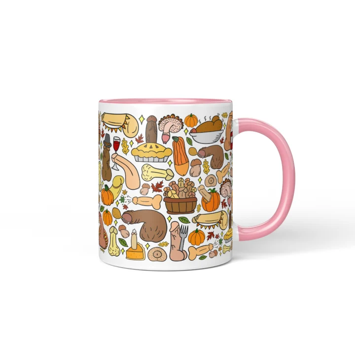 Thanksgiving Penis Mug - Rude Friendsgiving Gift - Pink mug mockup