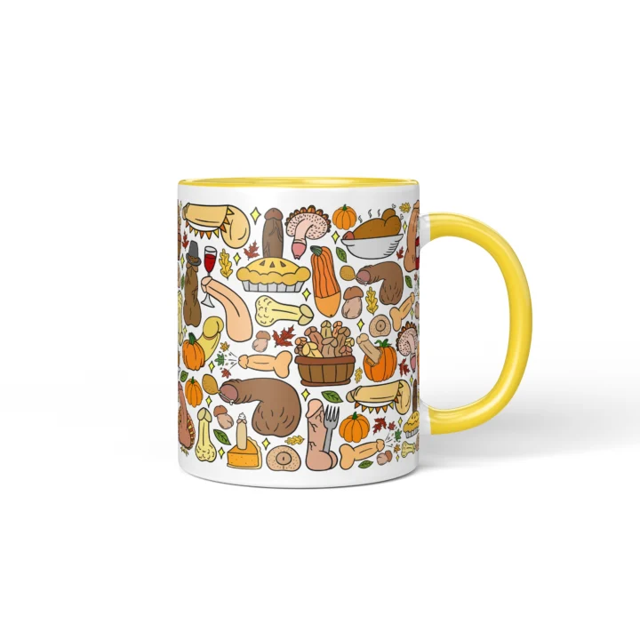 Thanksgiving Penis Mug - Rude Friendsgiving Gift - Yellow mug mockup