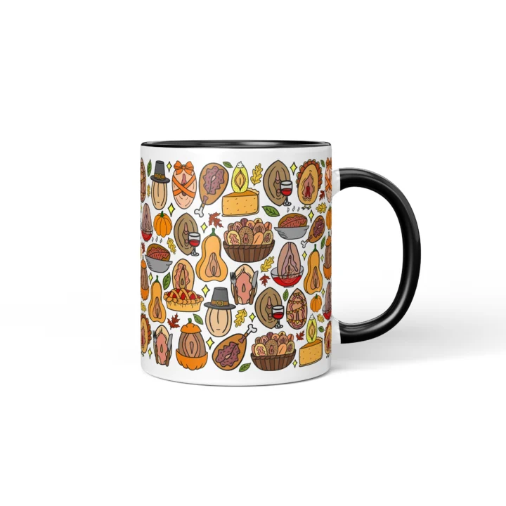 Thanksgiving Vagina Mug - Rude Friendsgiving Gift - Black mug mockup