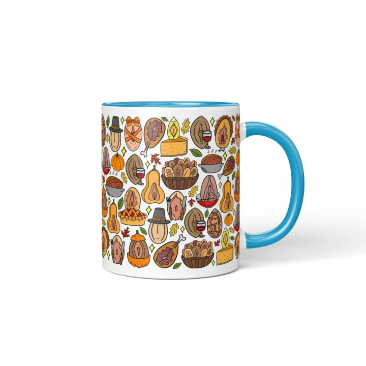 Thanksgiving Vagina Mug - Rude Friendsgiving Gift - Blue mug mockup