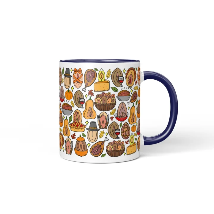 Thanksgiving Vagina Mug - Rude Friendsgiving Gift - Dark Blue mug mockup