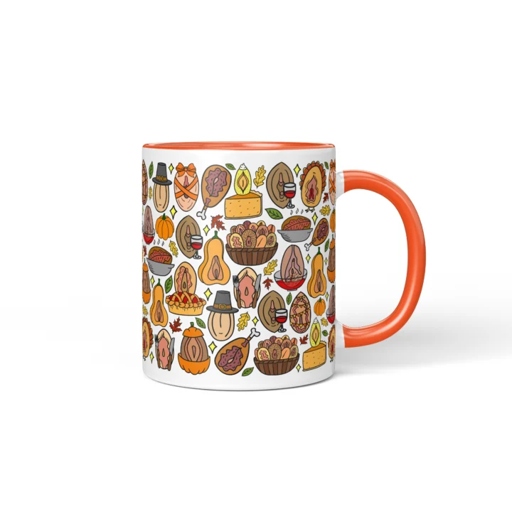 Thanksgiving Vagina Mug - Rude Friendsgiving Gift - Orange mug mockup