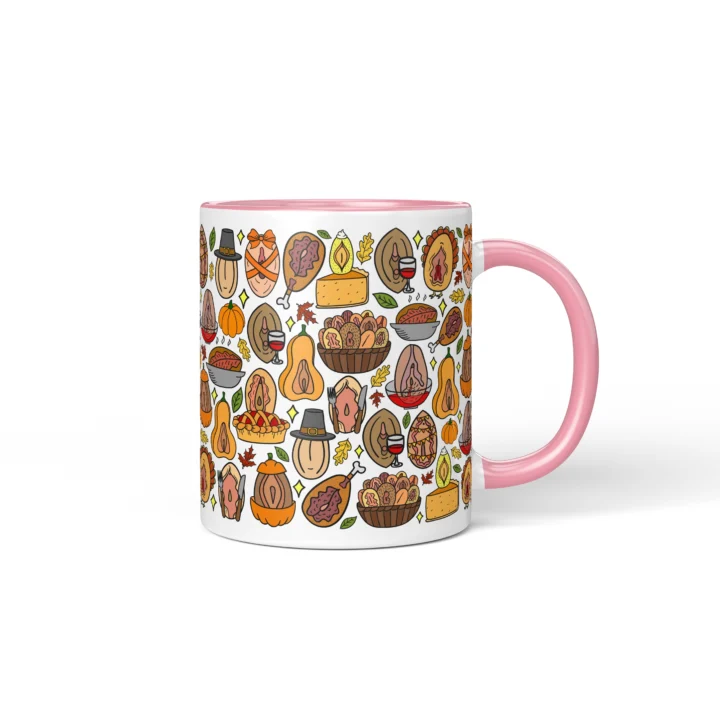 Thanksgiving Vagina Mug - Rude Friendsgiving Gift - Pink mug mockup