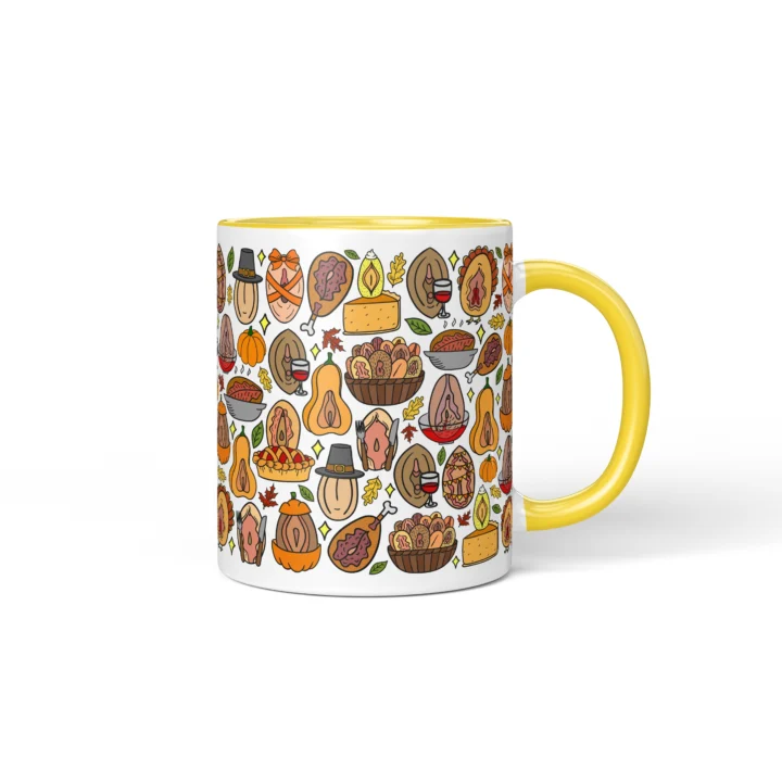 Thanksgiving Vagina Mug - Rude Friendsgiving Gift - Yellow mug mockup
