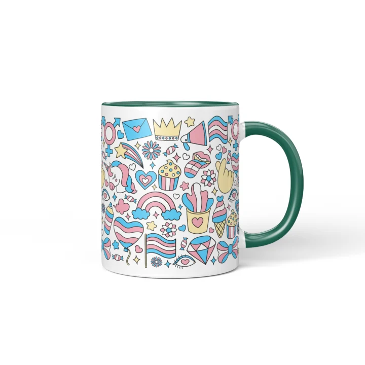 Trans Pride Mug - Inclusive Celebration Gift - Dark Green mug mockup
