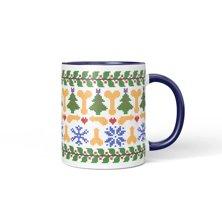 Ugly Sweater Penis Mug - Naughty Secret Santa Gift - Dark Blue mug mockup