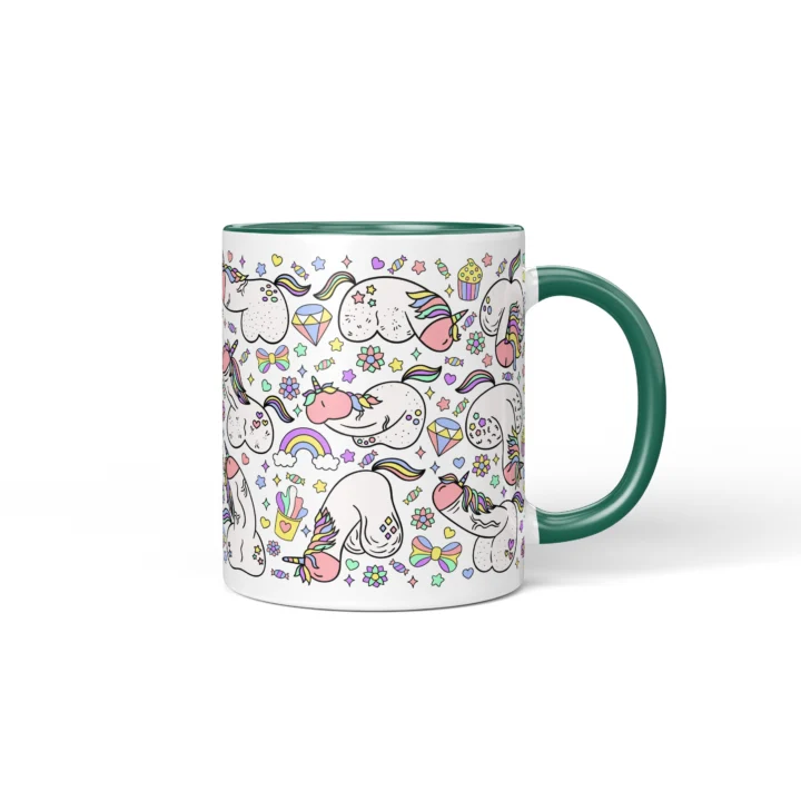 Unicorn Penis Mug - Magical Adult Humor Gift - Dark Green mug mockup
