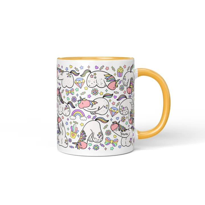 Unicorn Penis Mug - Magical Adult Humor Gift - Golden Yellow mug mockup