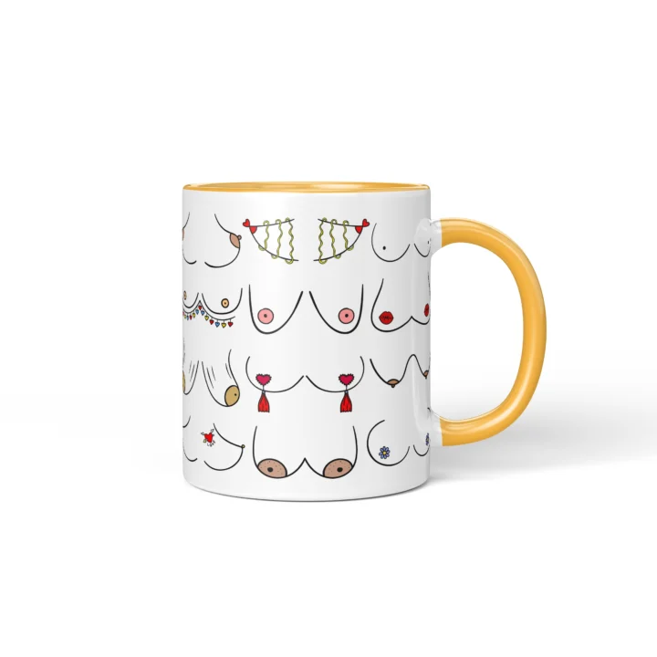 Valentine's Boobs Mug - Cheeky Partner Gift - Golden Yellow mug mockup