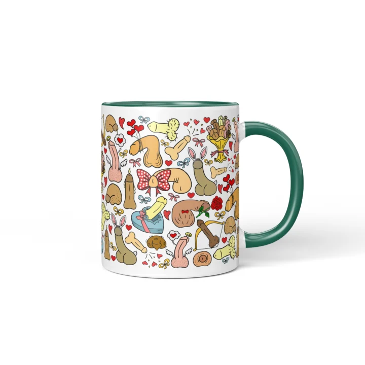 Valentine's Penis Mug - Funny Couple Gift - Dark Green mug mockup