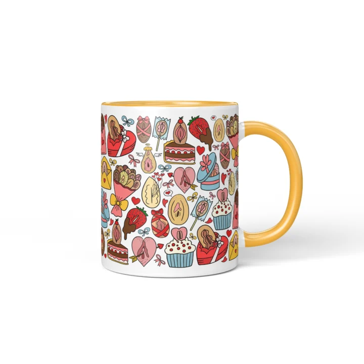 Valentine's Vagina Mug - Cheeky Couple Gift - Golden Yellow mug mockup