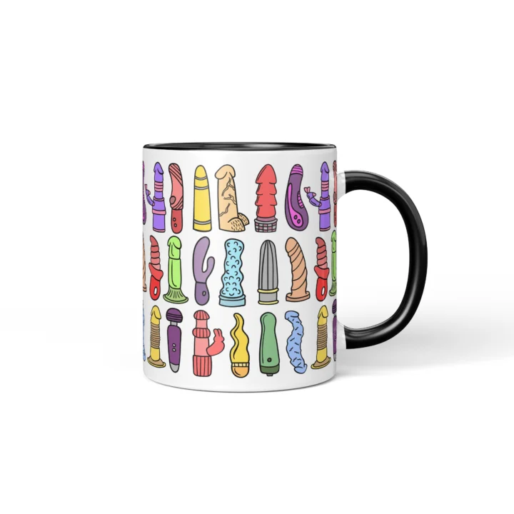Vibrator Pattern Penis Mug - Adults Only Gift - Black mug mockup