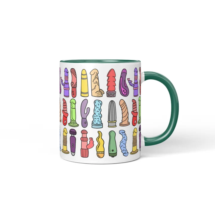 Vibrator Pattern Penis Mug - Adults Only Gift - Dark Green mug mockup