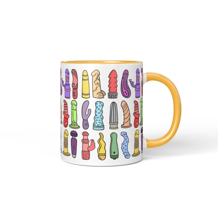 Vibrator Pattern Penis Mug - Adults Only Gift - Golden Yellow mug mockup