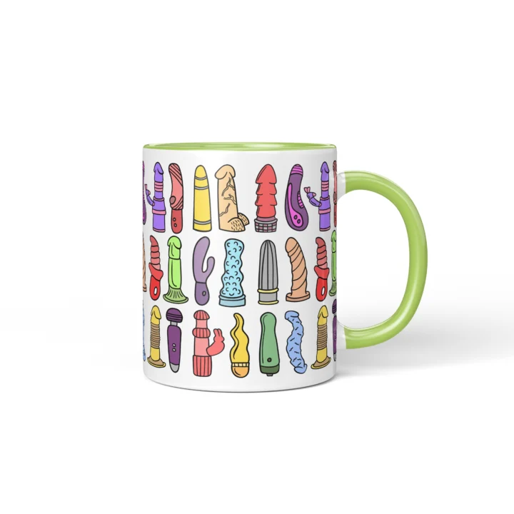 Vibrator Pattern Penis Mug - Adults Only Gift - Green mug mockup