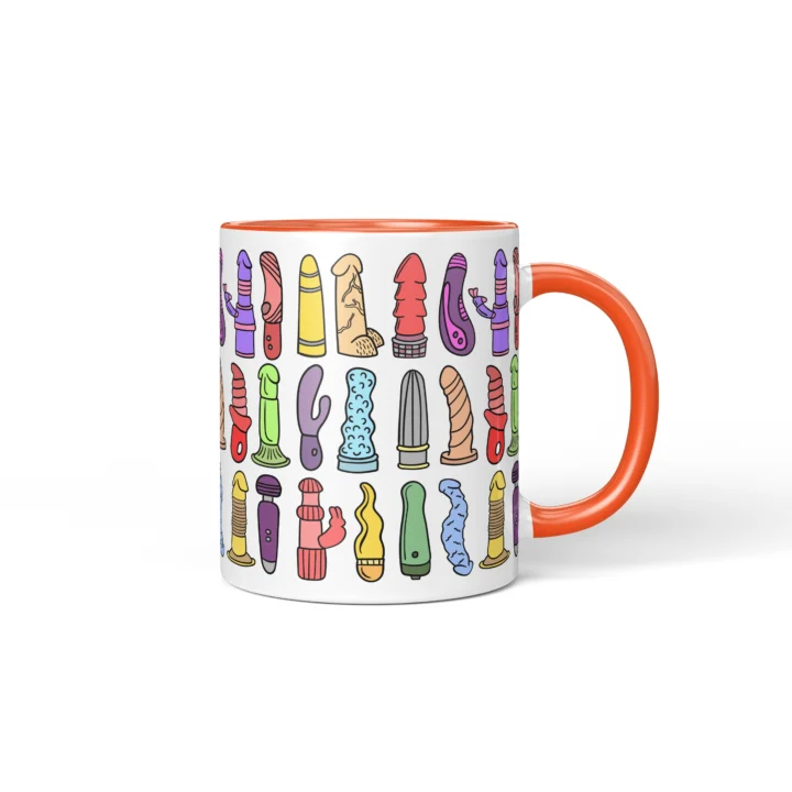 Vibrator Pattern Penis Mug - Adults Only Gift - Orange mug mockup