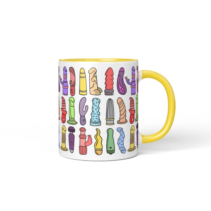 Vibrator Pattern Penis Mug - Adults Only Gift - Yellow mug mockup