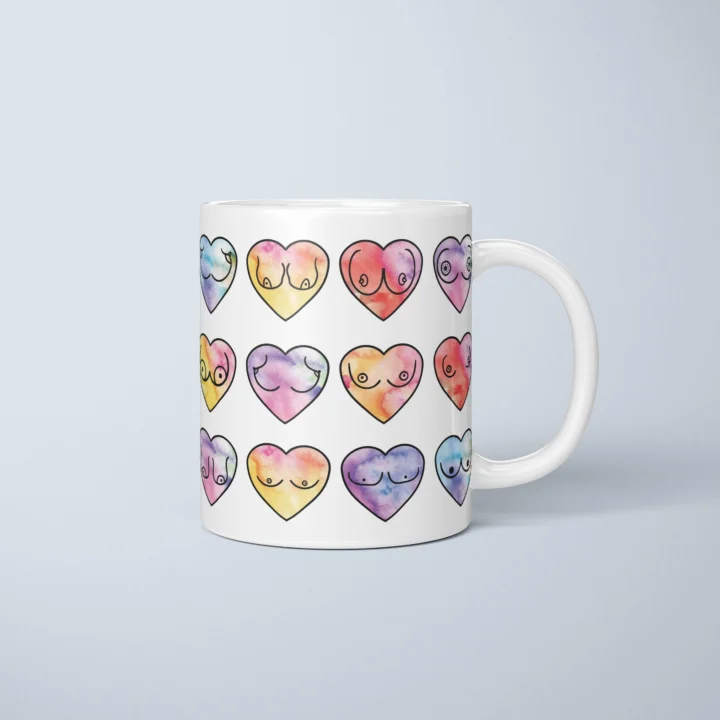Watercolor Heart Boobs Mug – Body Positive Gift - primary mug mockup
