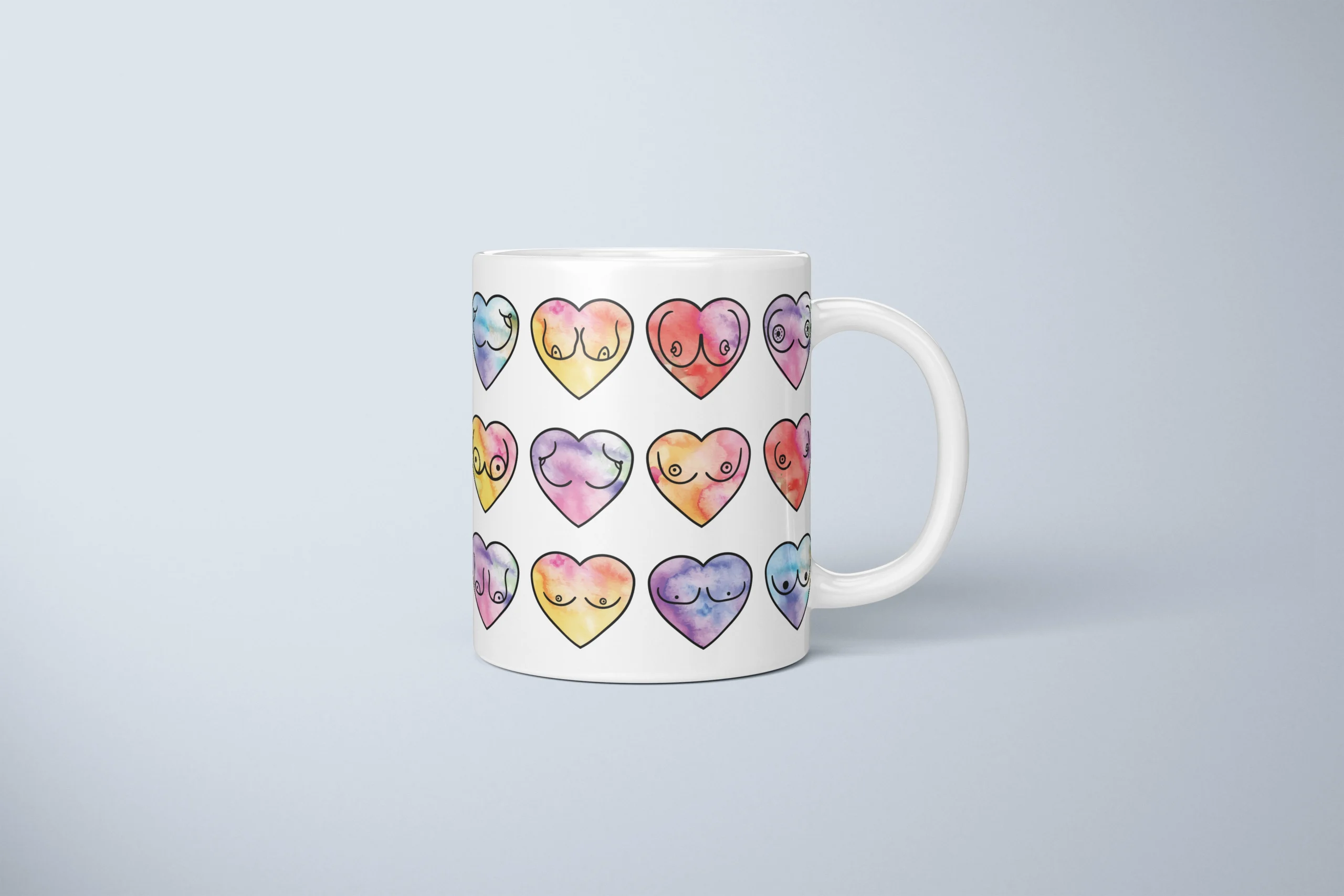 Watercolor Heart Boobs Mug – Body Positive Gift - primary mug mockup