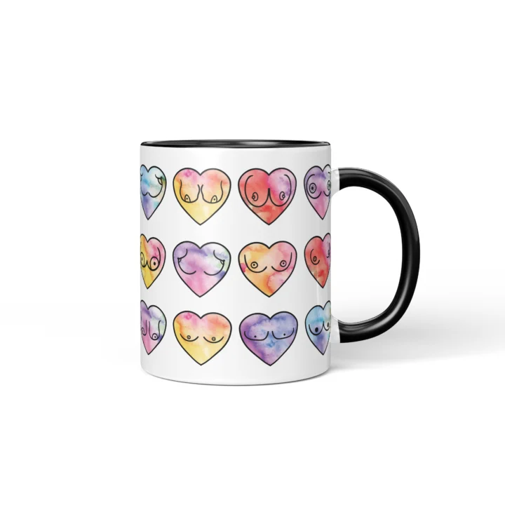 Watercolor Heart Boobs Mug - Body Positive Gift - Black mug mockup