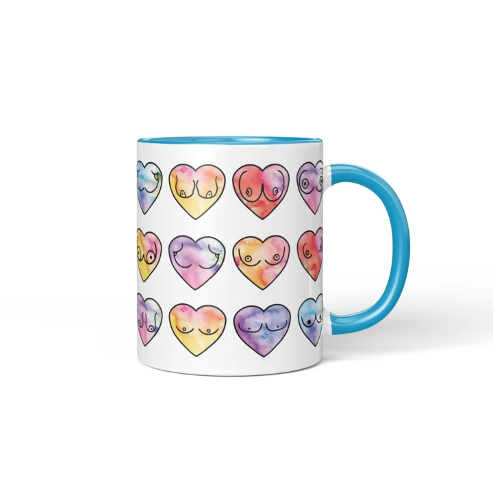 Watercolor Heart Boobs Mug - Body Positive Gift - Blue mug mockup