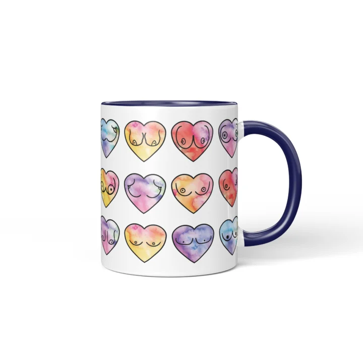 Watercolor Heart Boobs Mug - Body Positive Gift - Dark Blue mug mockup