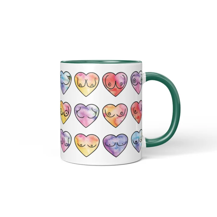Watercolor Heart Boobs Mug - Body Positive Gift - Dark Green mug mockup