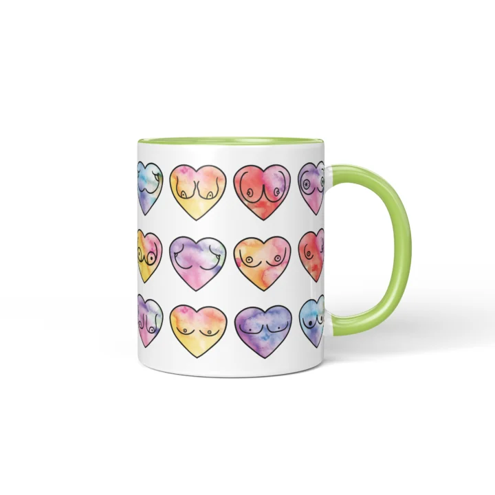 Watercolor Heart Boobs Mug - Body Positive Gift - Green mug mockup