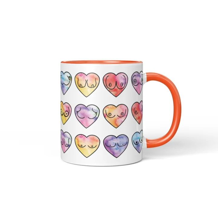 Watercolor Heart Boobs Mug - Body Positive Gift - Orange mug mockup