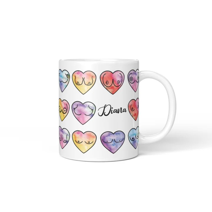 Watercolor Heart Boobs Mug - Body Positive Gift - Personalized 11 oz White mug mockup