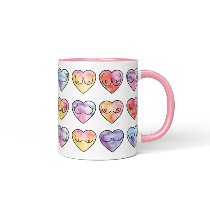 Watercolor Heart Boobs Mug - Body Positive Gift - Pink mug mockup